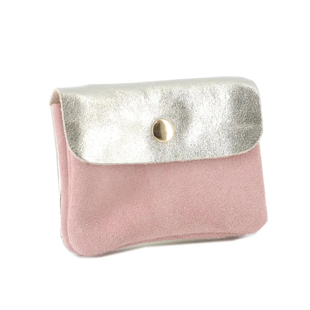 Porte-monnaie cartes cuir suédé irisé 043 rose