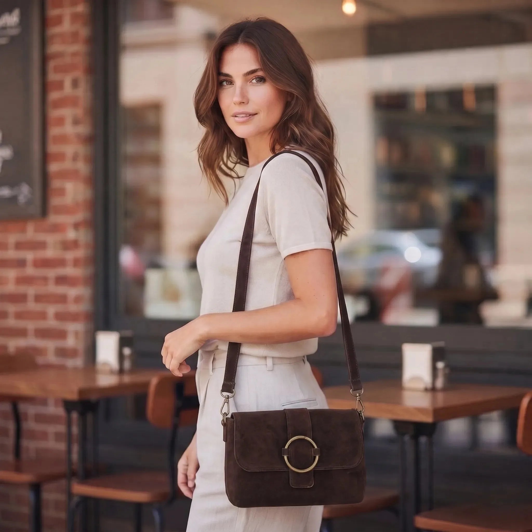 Petit Sac Bandoulière Femme Cuir Véritable Daim Chocolat - Crocochic