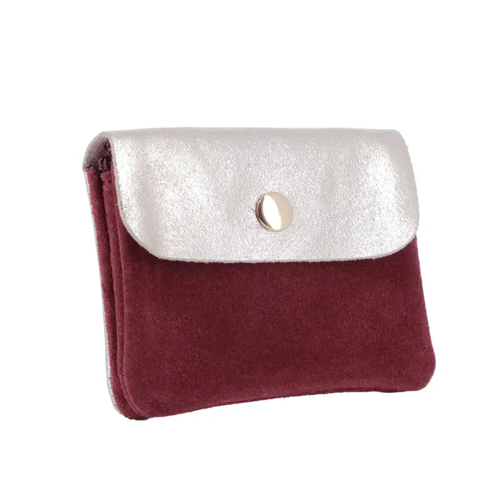 Porte-monnaie cartes cuir suédé irisé 043 Bordeaux - Crocochic