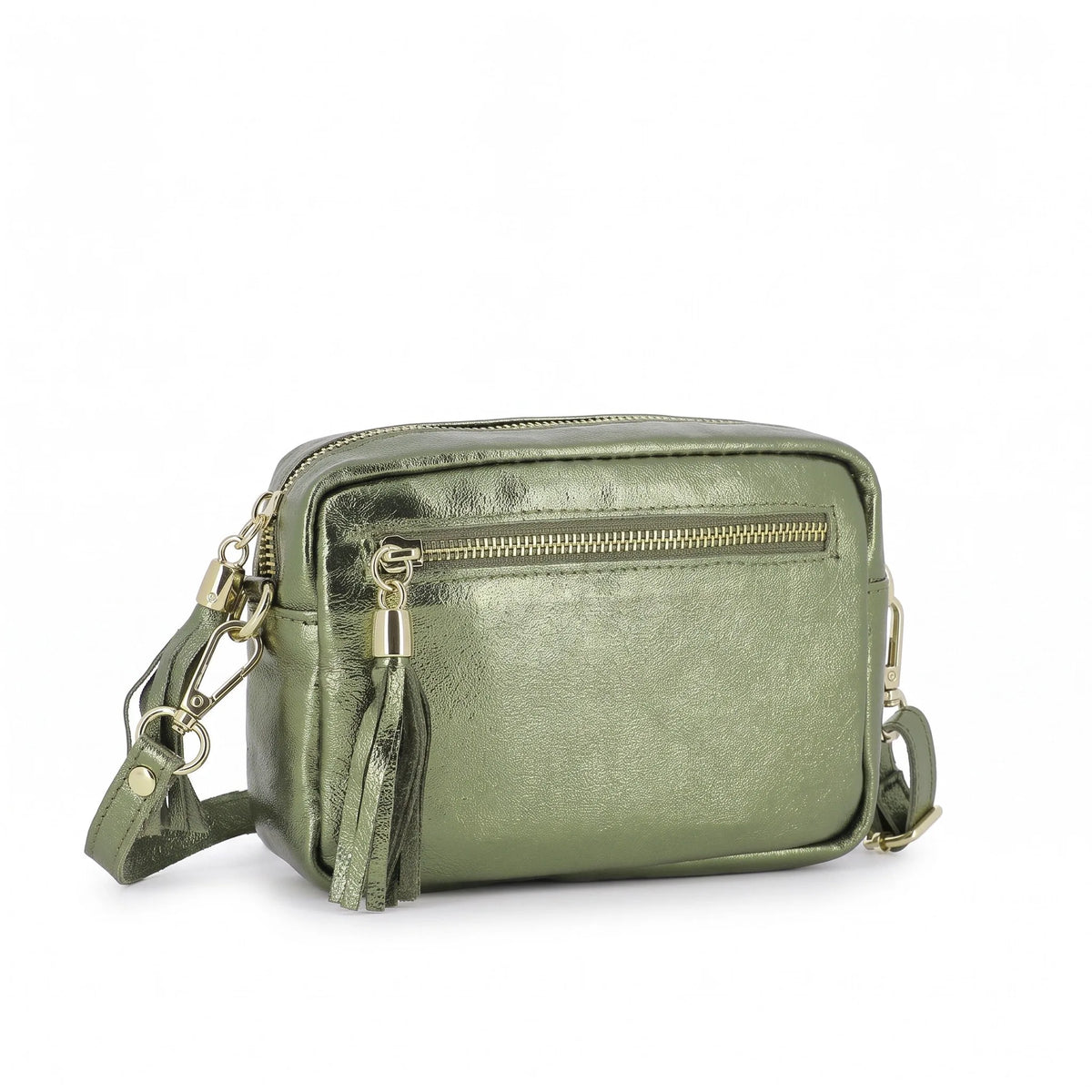 Sac bandoulière femme cuir marron olive élégant et tendance.