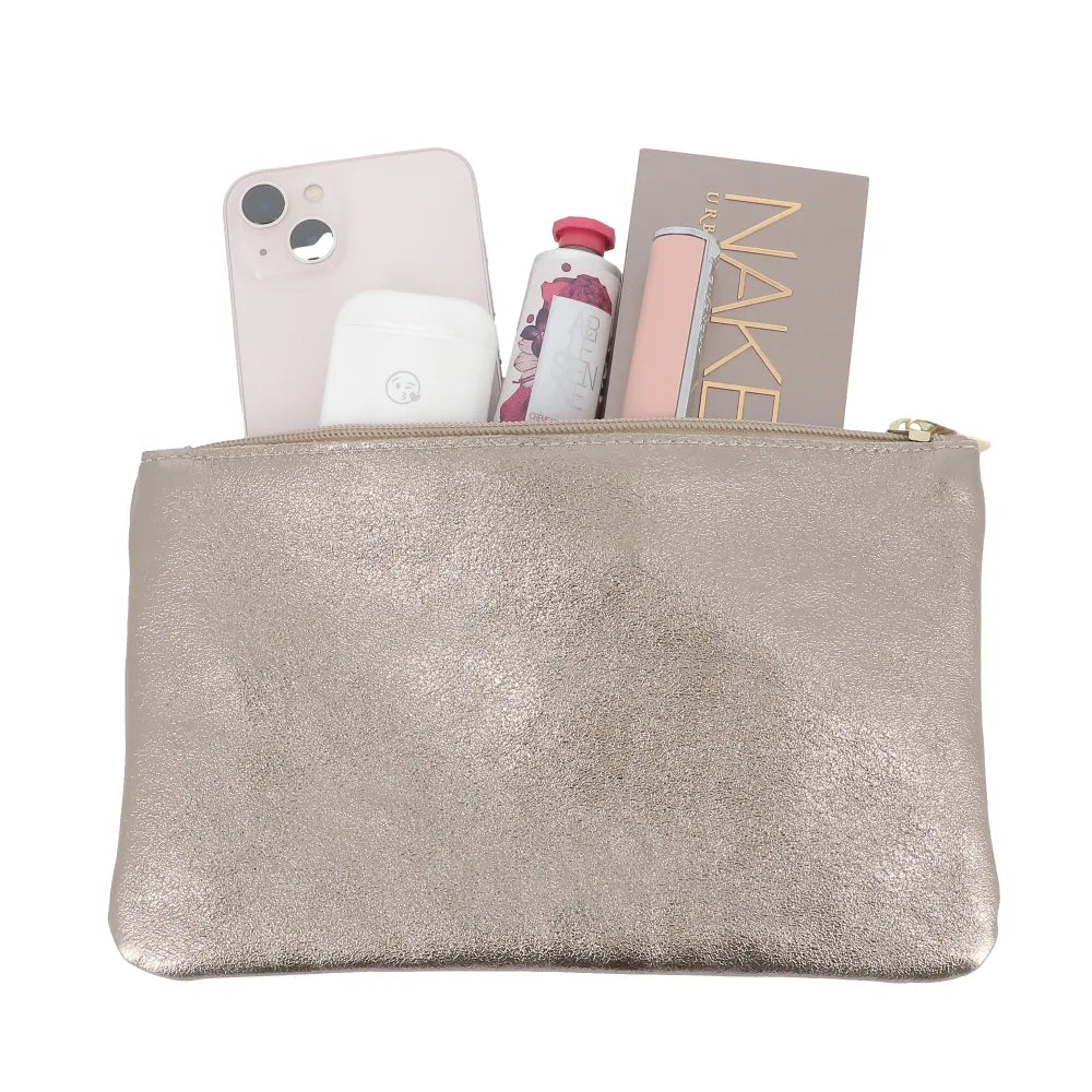 Pochette coméstique voyage cuir irisé Marron Métal Made in Italy