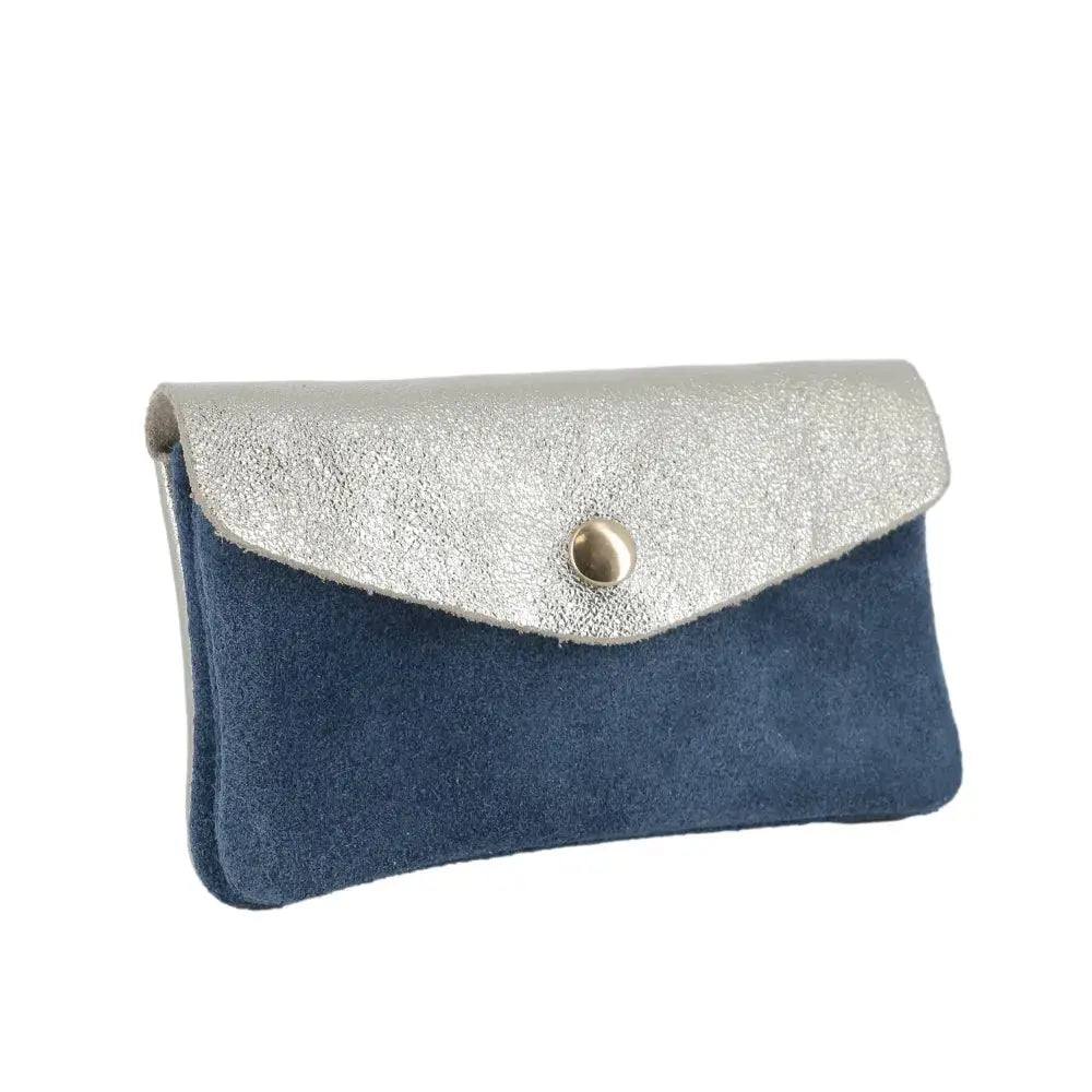 Porte-monnaie cartes femme irisé suède bleu