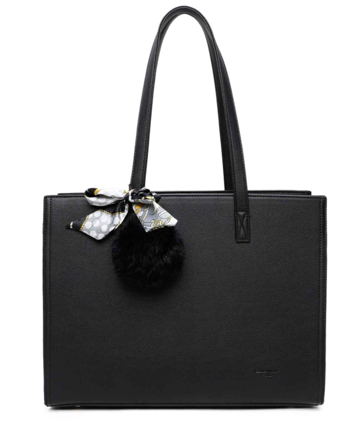 Gallantry - Sac cabas femme pompon fourrure a4 noir