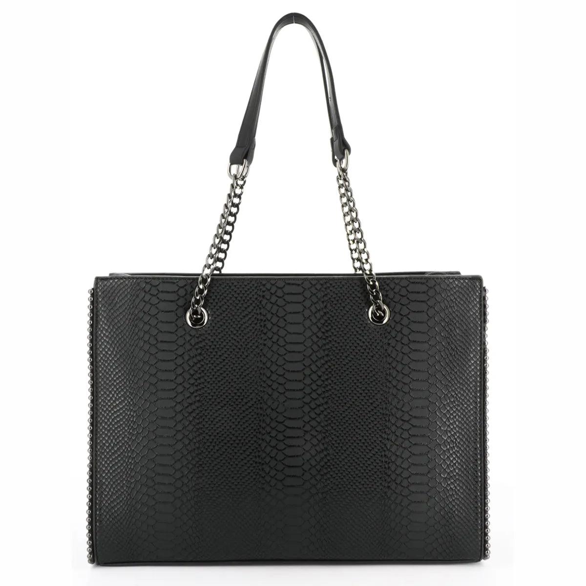 Crocochic - Sac cabas femme chaîne croco a4 noir