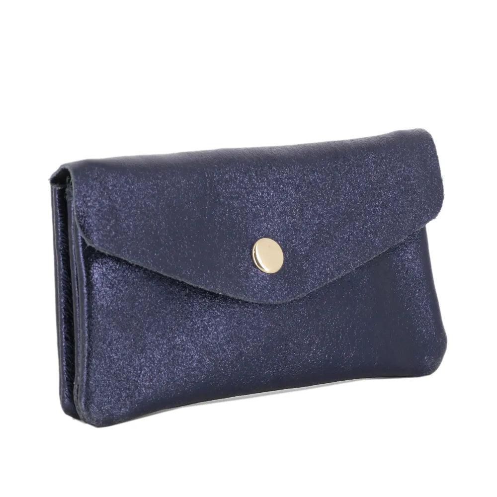 Porte-monnaie cartes femme cuir irisé 051 bleu marine Made in Italy