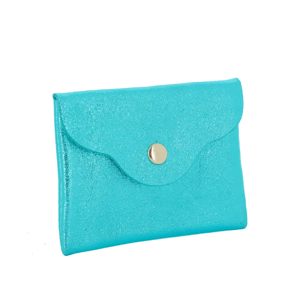 Porte-monnaie cuir irisé femme ultra fin Cyan - Crocochic