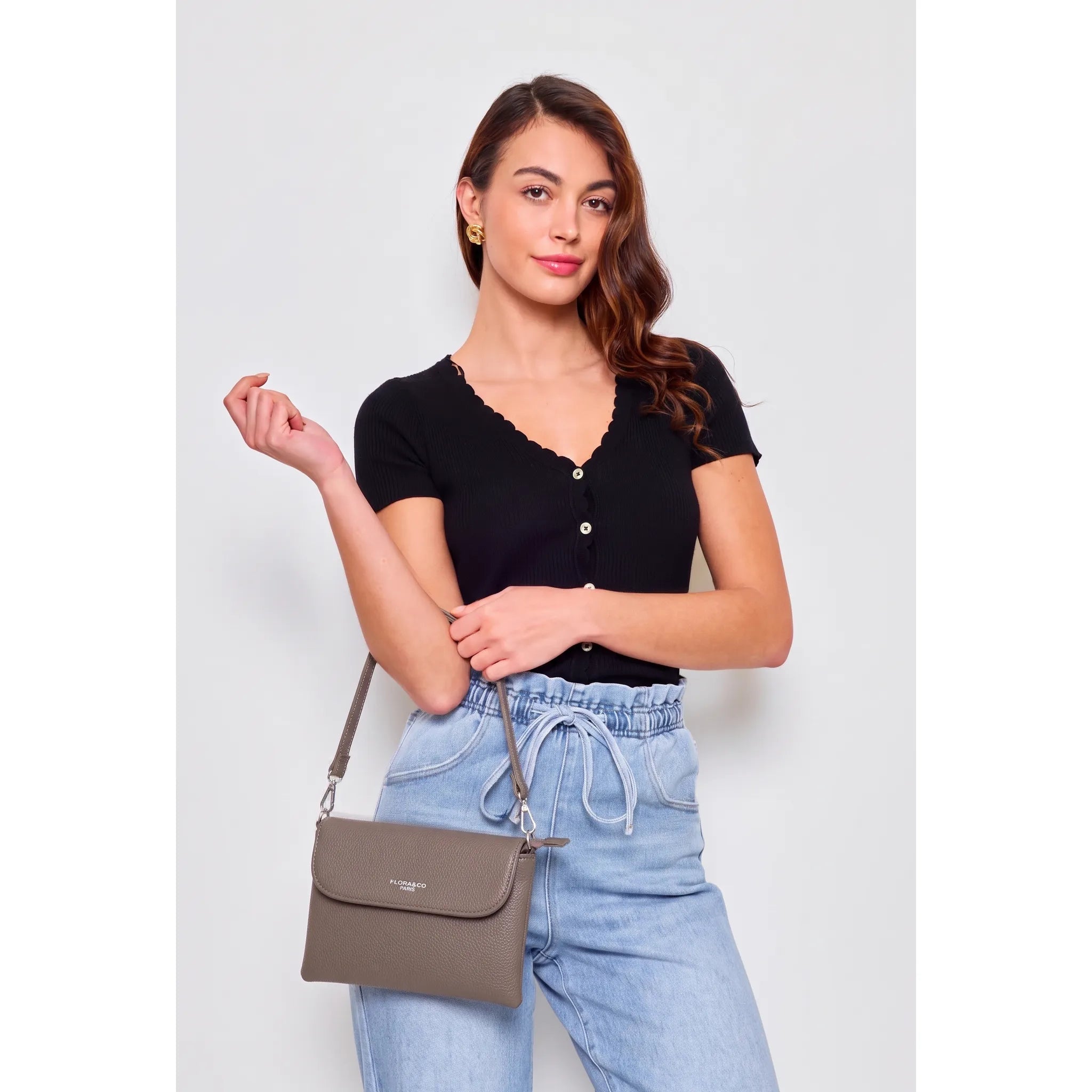 Mini sac bandoulière femme souple Taupe Foncé - Crocochic