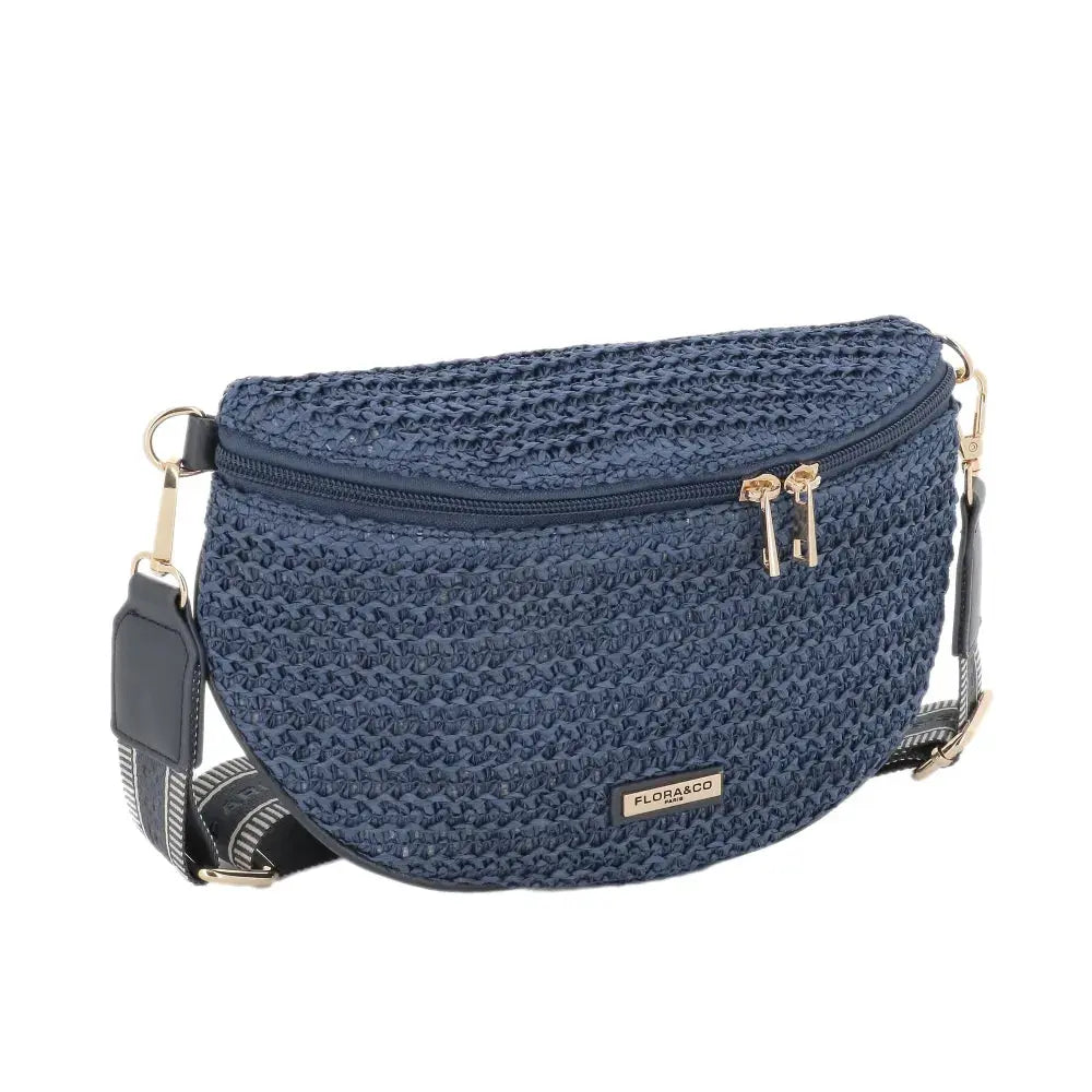 Sac banane paille tressé Bleu Flora & co
