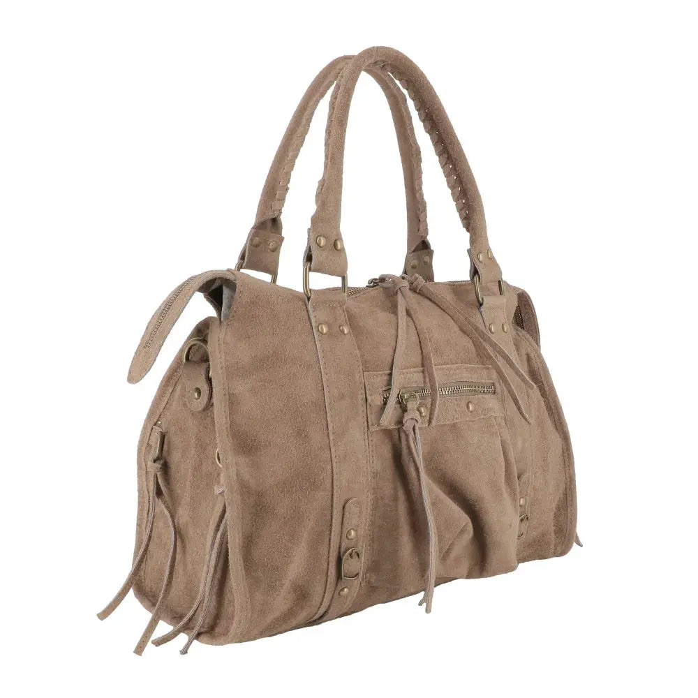 Grand sac cabas bowling cuir suédé femme Taupe other image 2