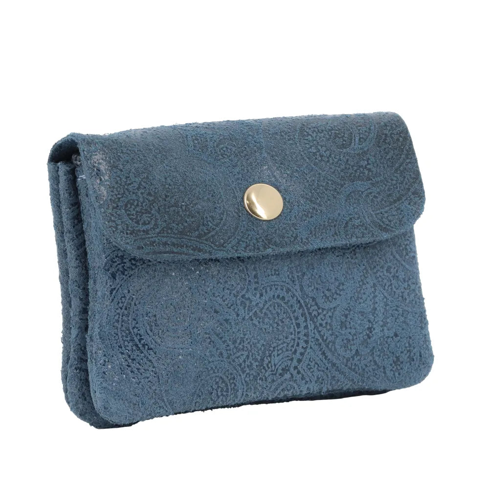 Porte-monnaie court cuir suède embossé Bleu other image 2