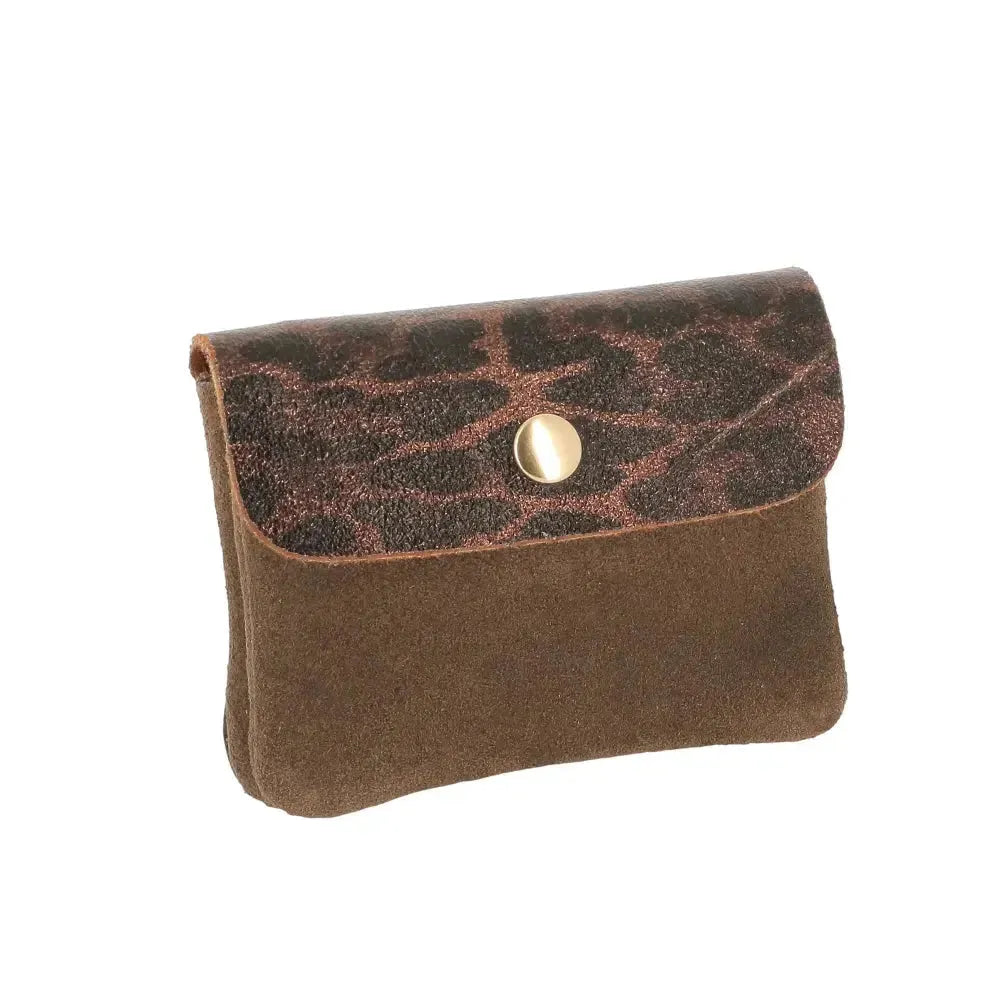 Vue 1 du Porte-monnaie femme suédé irisé léopard Taupe Foncé en cuir par Made in Italy.