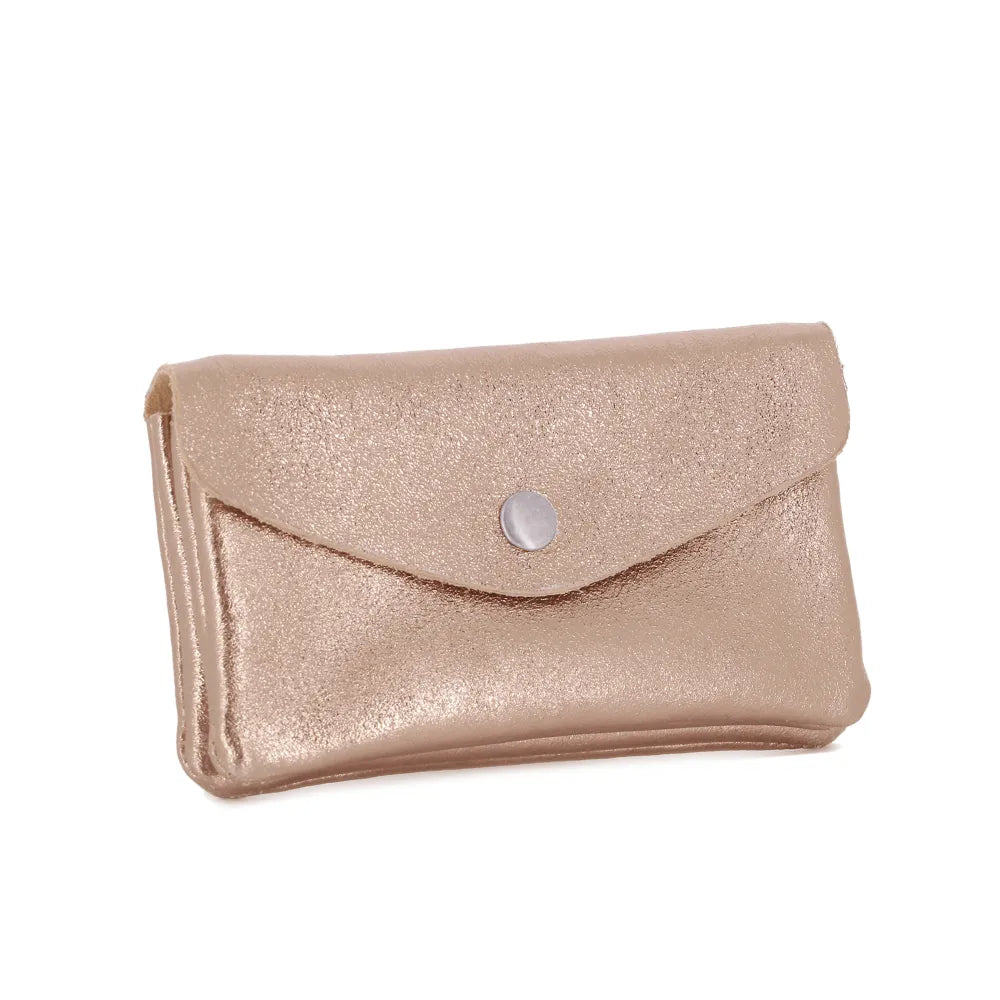 Porte-monnaie cartes femme cuir irisé 051 or rosé Made in Italy