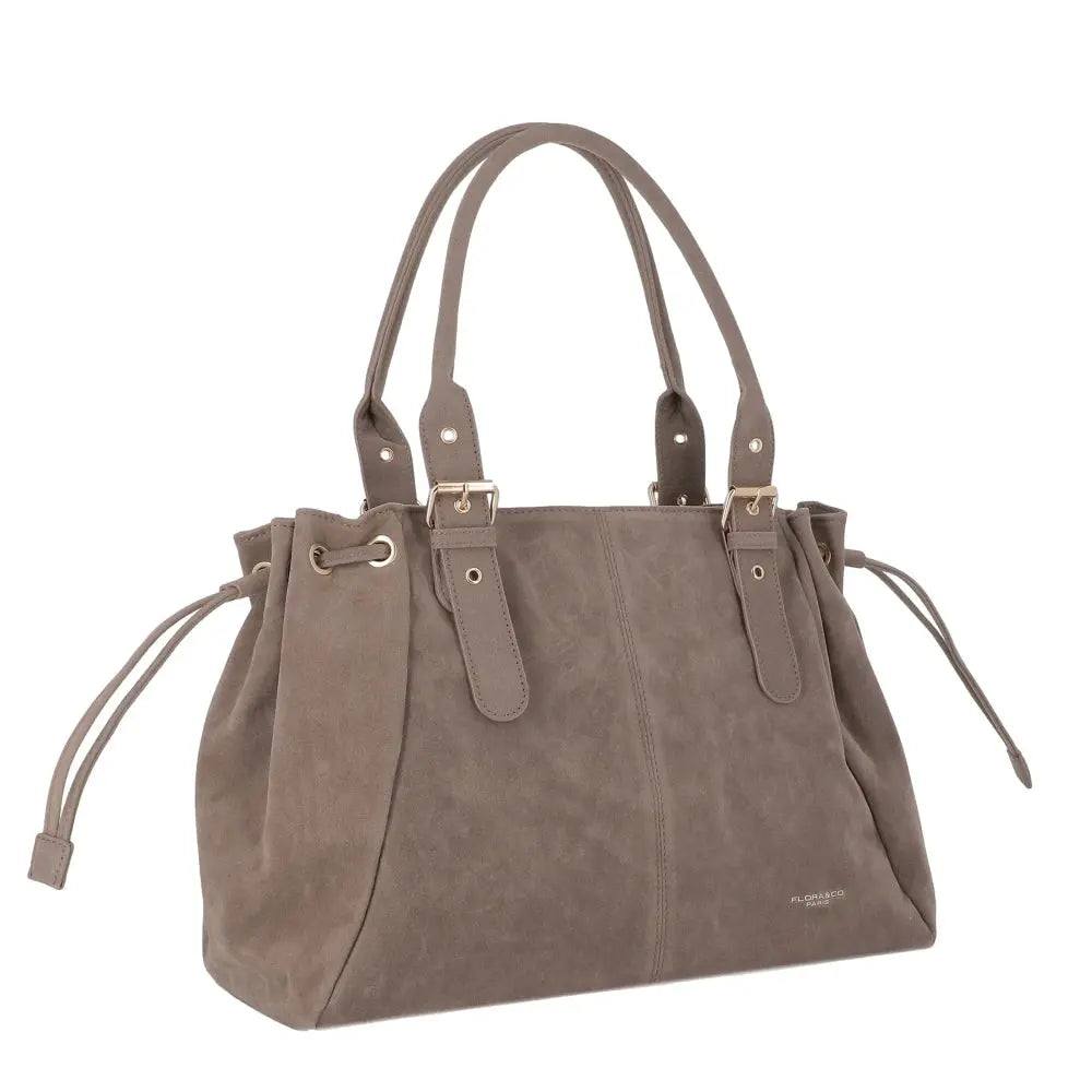 Sac Cabas Bowling Lacet Suédé Taupe - Crocochic