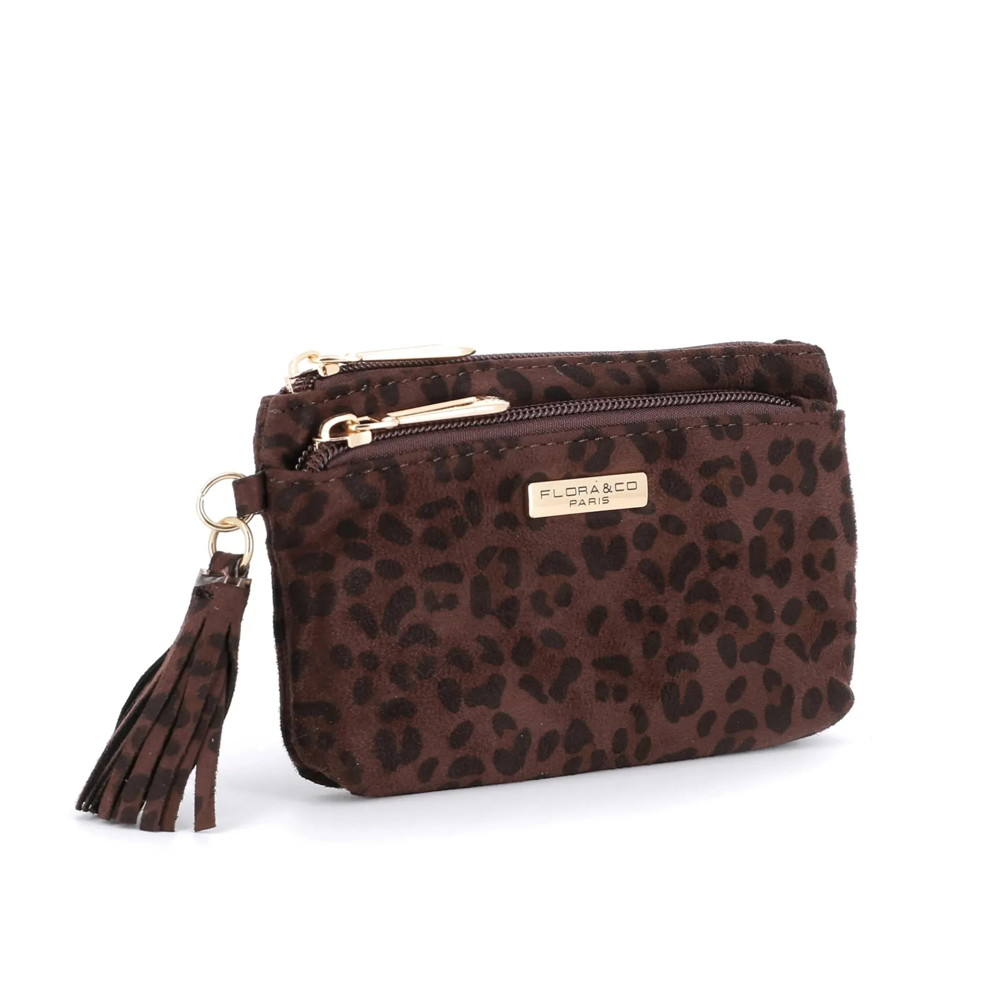 Petit Porte-monnaie Similicuir Léopard Velouté Femme Chocolat - Crocochic