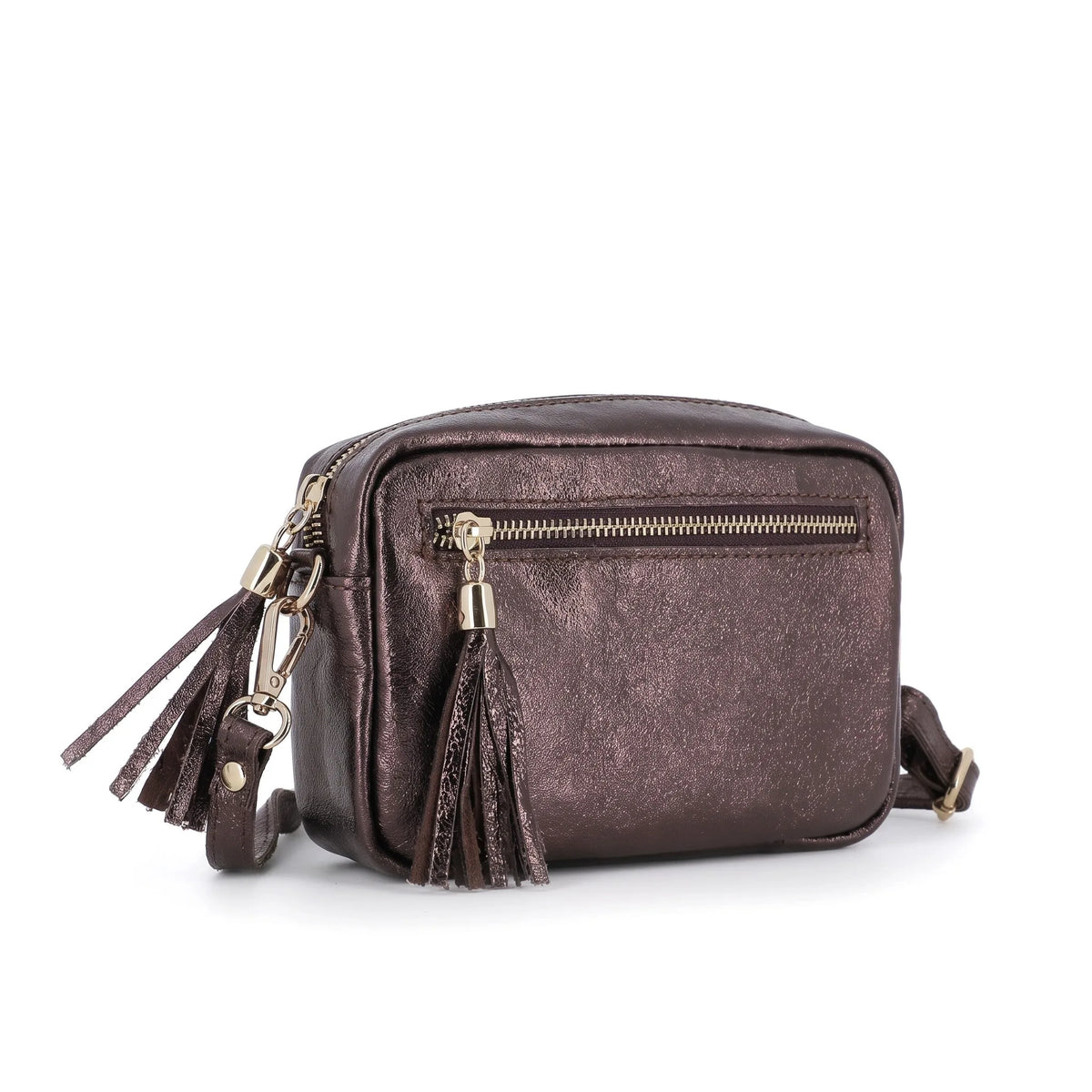 Sac bandoulière femme cuir irisé chocolat élégant et tendance.