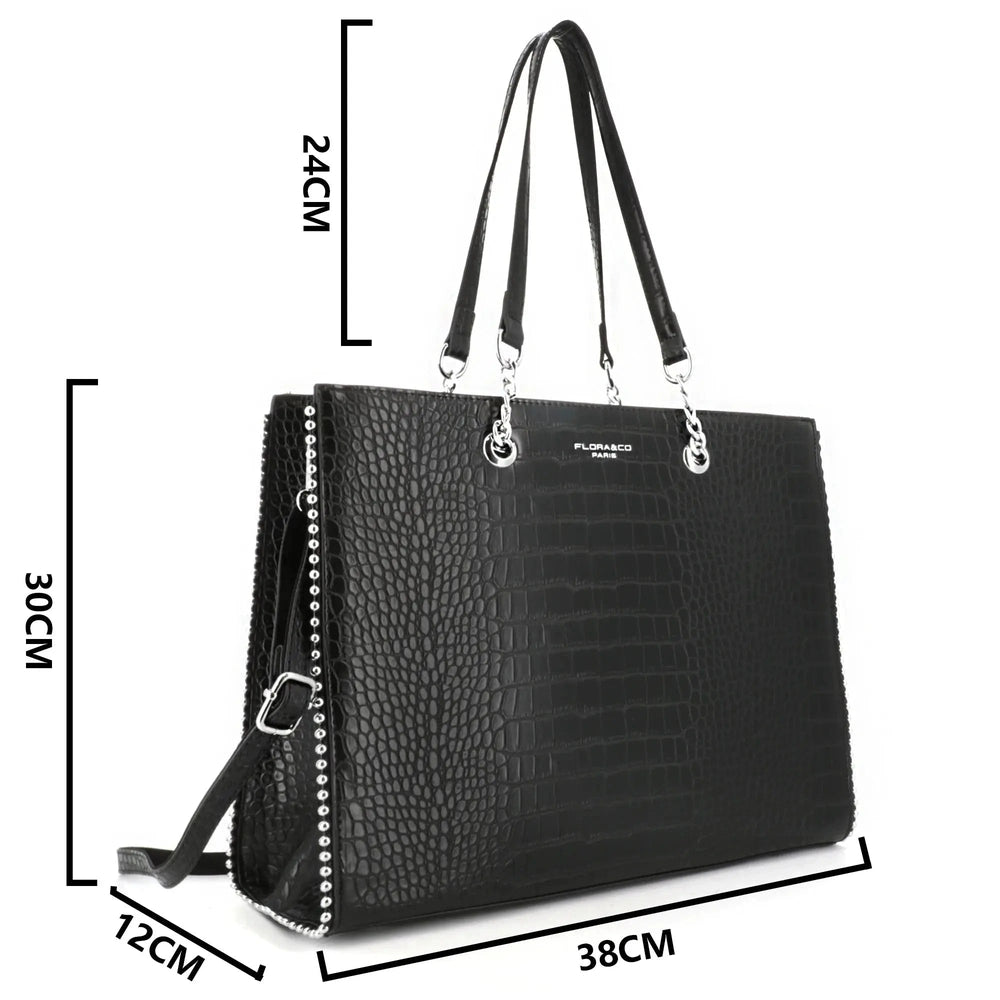 Flora & co Sac cours fille a4 chaîne perles croco noir
