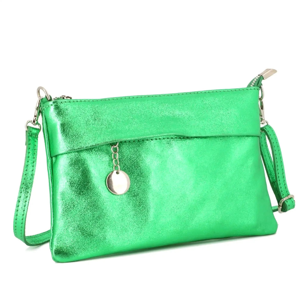 Made in Italy Pochette bandoulière cuir irisé lanière Vert