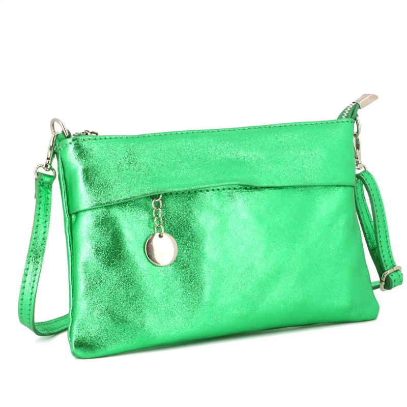 Made in Italy Pochette bandoulière cuir irisé lanière Vert