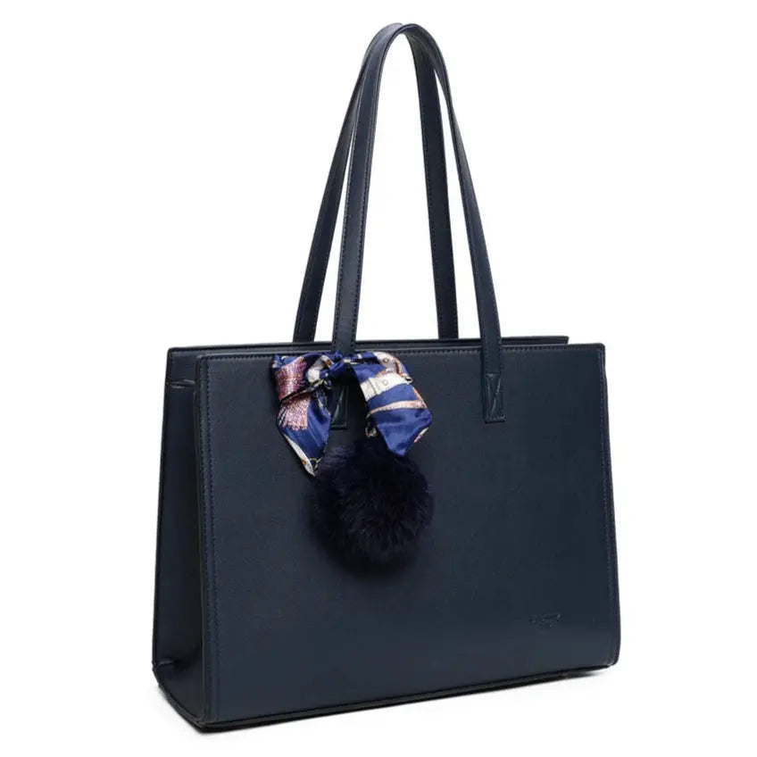 Gallantry Sac cabas femme pompon fourrure a4 bleu
