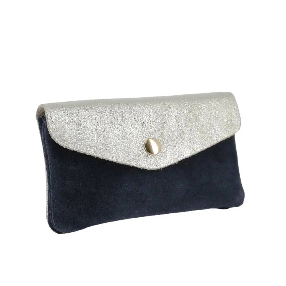 Porte-monnaie cartes femme irisé suède bleu marine