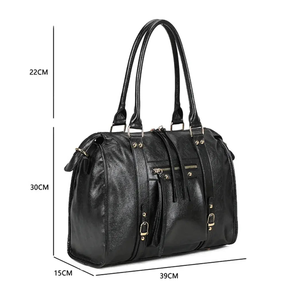 Large black iridescent bowling handbag