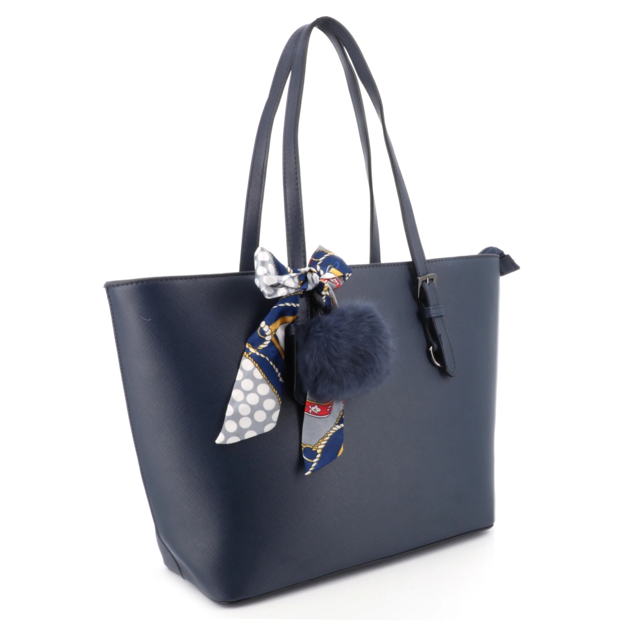 Sac cabas femme a4 pompon forulard bleu marine