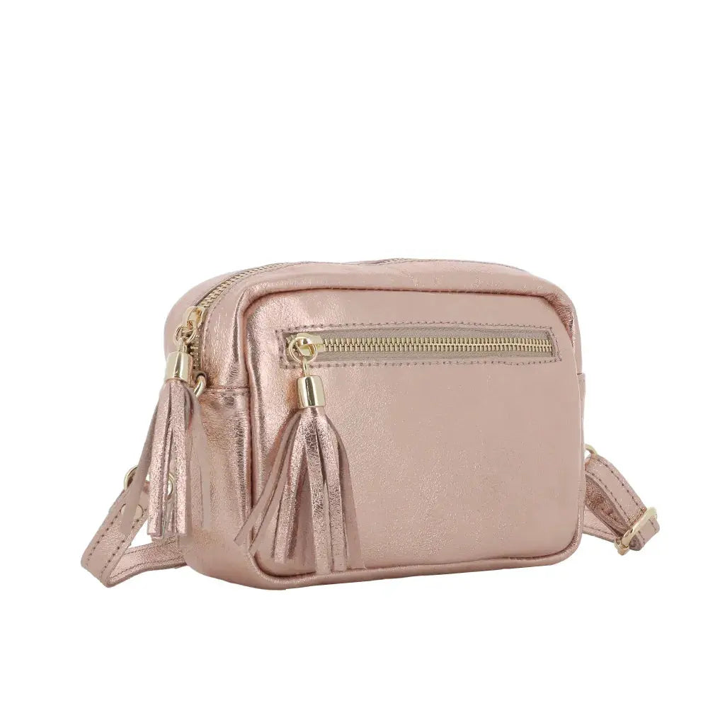 Petit sac bandoulière carré cuir irisé Or Rose other image 2