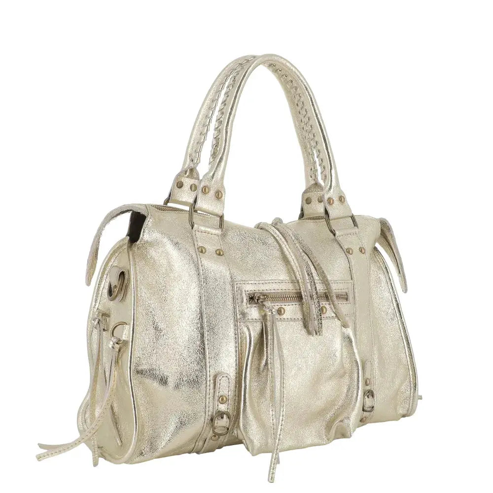 Grand sac cabas bowling cuir suédé femme Doré other image 2