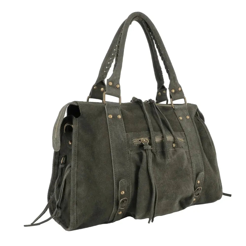 Grand sac cabas bowling cuir suédé femme Kaki other image 2