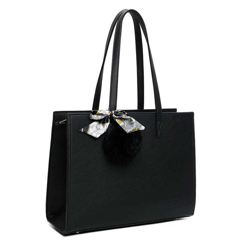 Gallantry Sac cabas femme pompon fourrure a4 noir