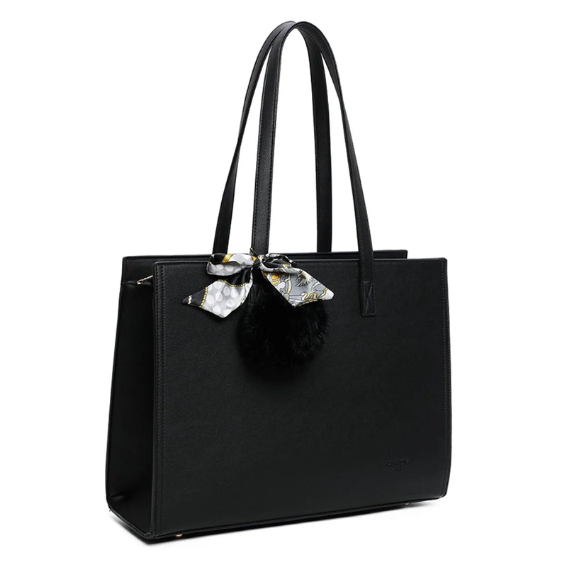 Gallantry Sac cabas femme pompon fourrure a4 noir