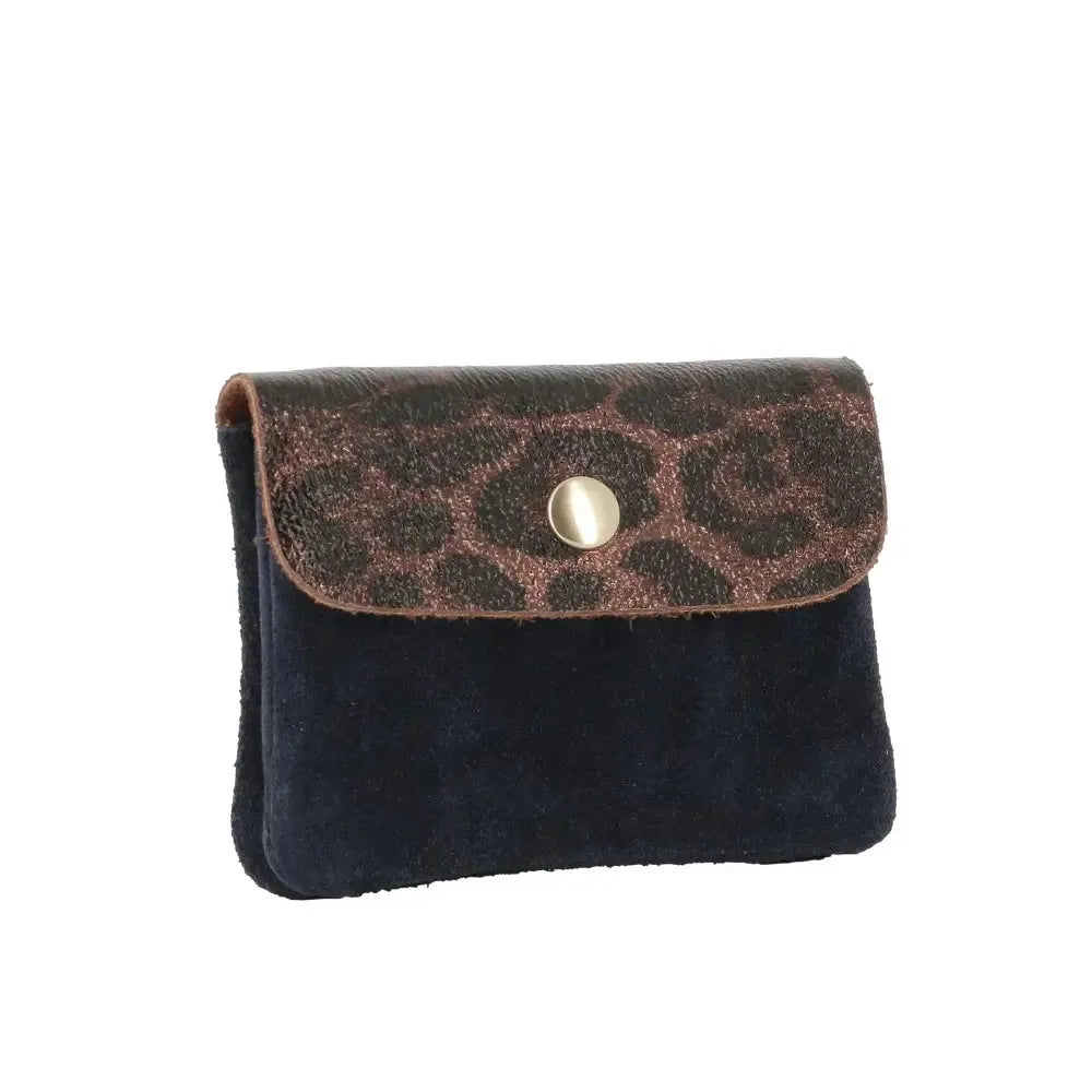 Vue 1 du Porte-monnaie femme suédé irisé léopard Bleu Marine en cuir par Made in Italy.