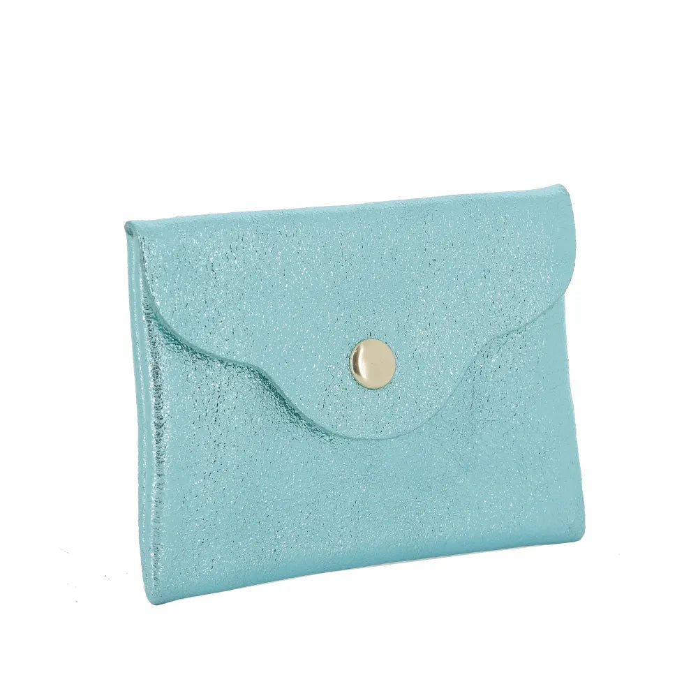 Porte-monnaie cuir irisé femme ultra fin Turquoise - Crocochic