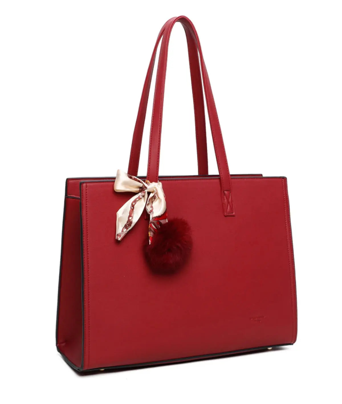 Gallantry Sac cabas femme pompon fourrure a4 rouge
