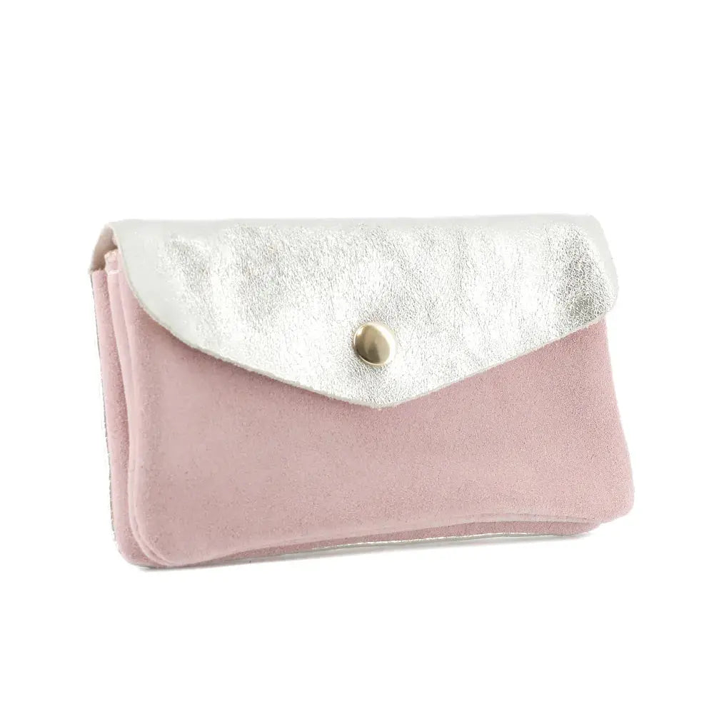 Porte-monnaie femme irisé suède rose