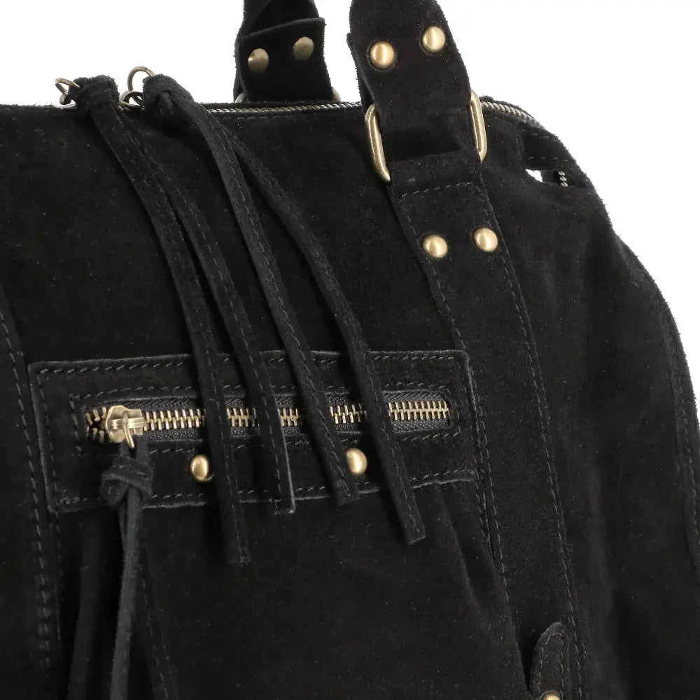 Grand sac cabas bowling cuir suédé femme Noir other image 2