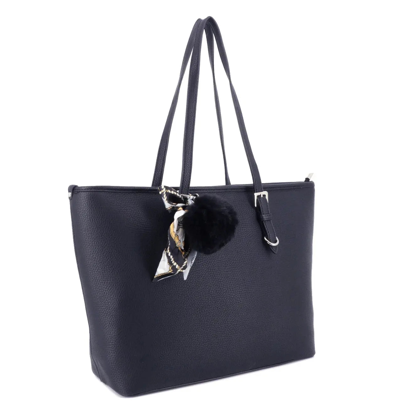 Flora & co Sac cabas femme pompon foulard léger bleu marine