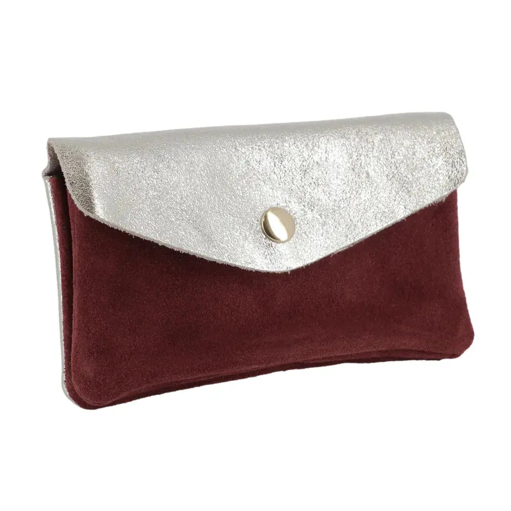 Porte-monnaie cartes femme irisé suède bordeaux