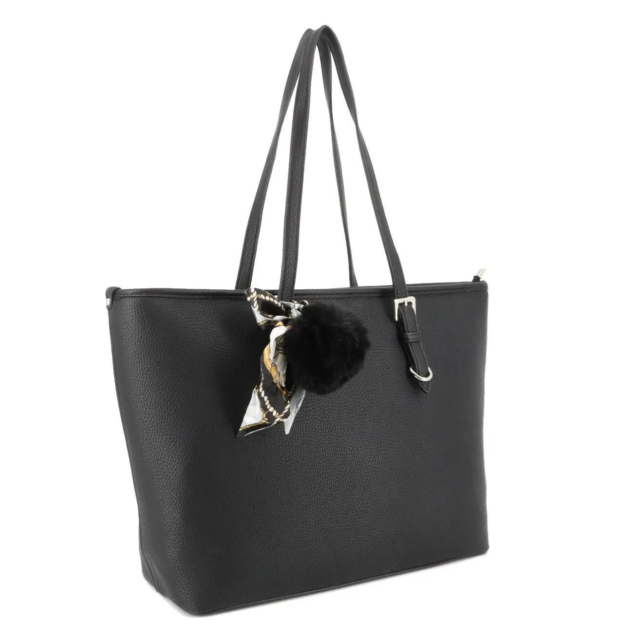 Flora & co Sac cabas femme pompon foulard léger noir