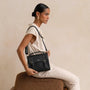 Sac cartable bandoulière femme broderie noir - Crocochic