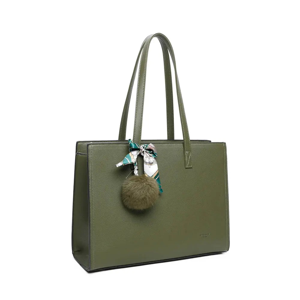 Gallantry Sac cabas femme pompon fourrure a4 vert