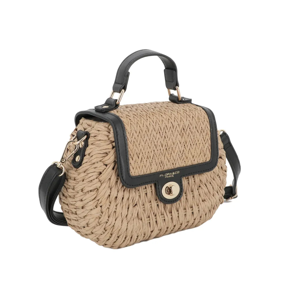 Sac bandoulière en paille à rabat Noir Flora & co