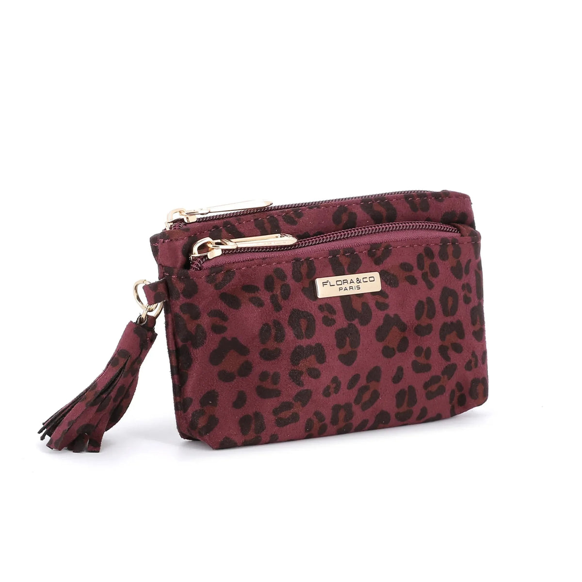 Petit Porte-monnaie Similicuir Léopard Velouté Femme Bordeaux - Crocochic