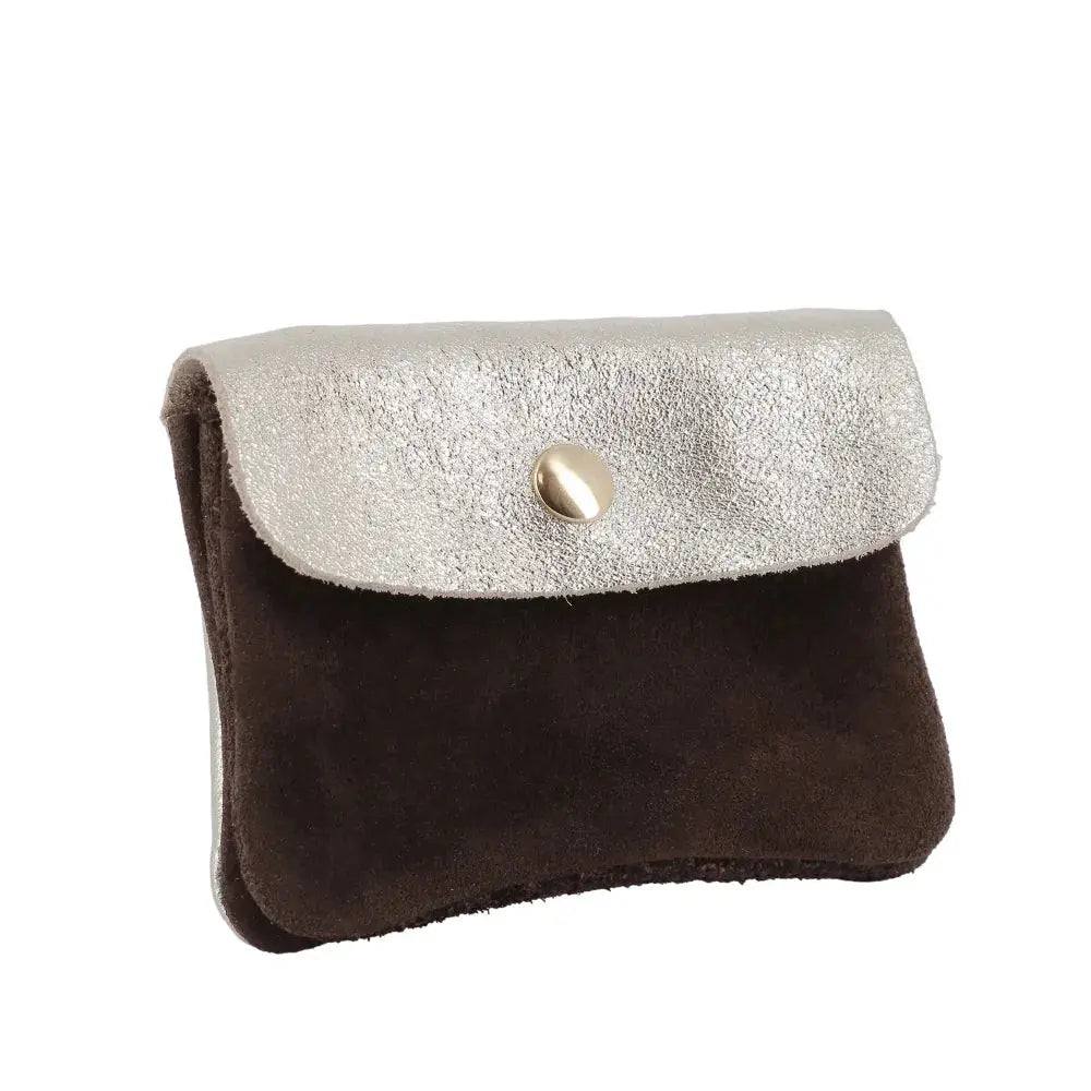 Porte-monnaie cartes cuir suédé irisé 043 Chocolat
