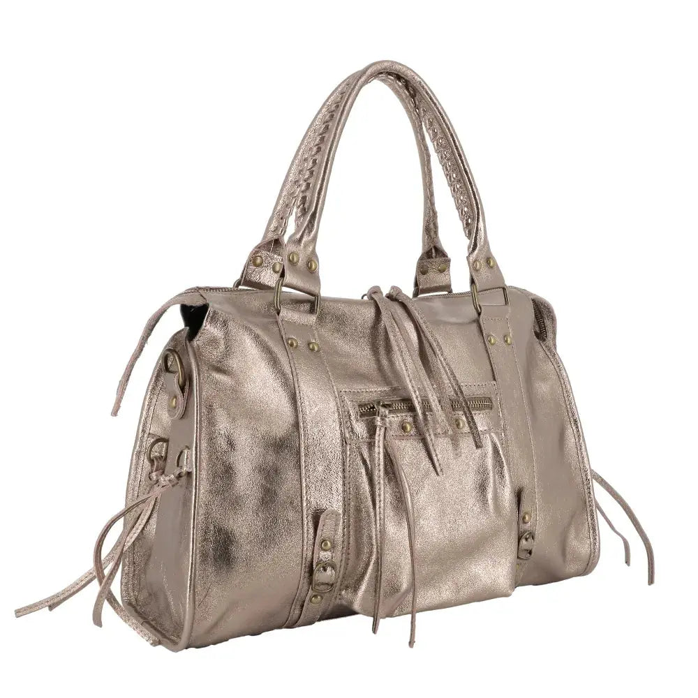 Grand sac cabas bowling cuir suédé femme Champagne other image 2