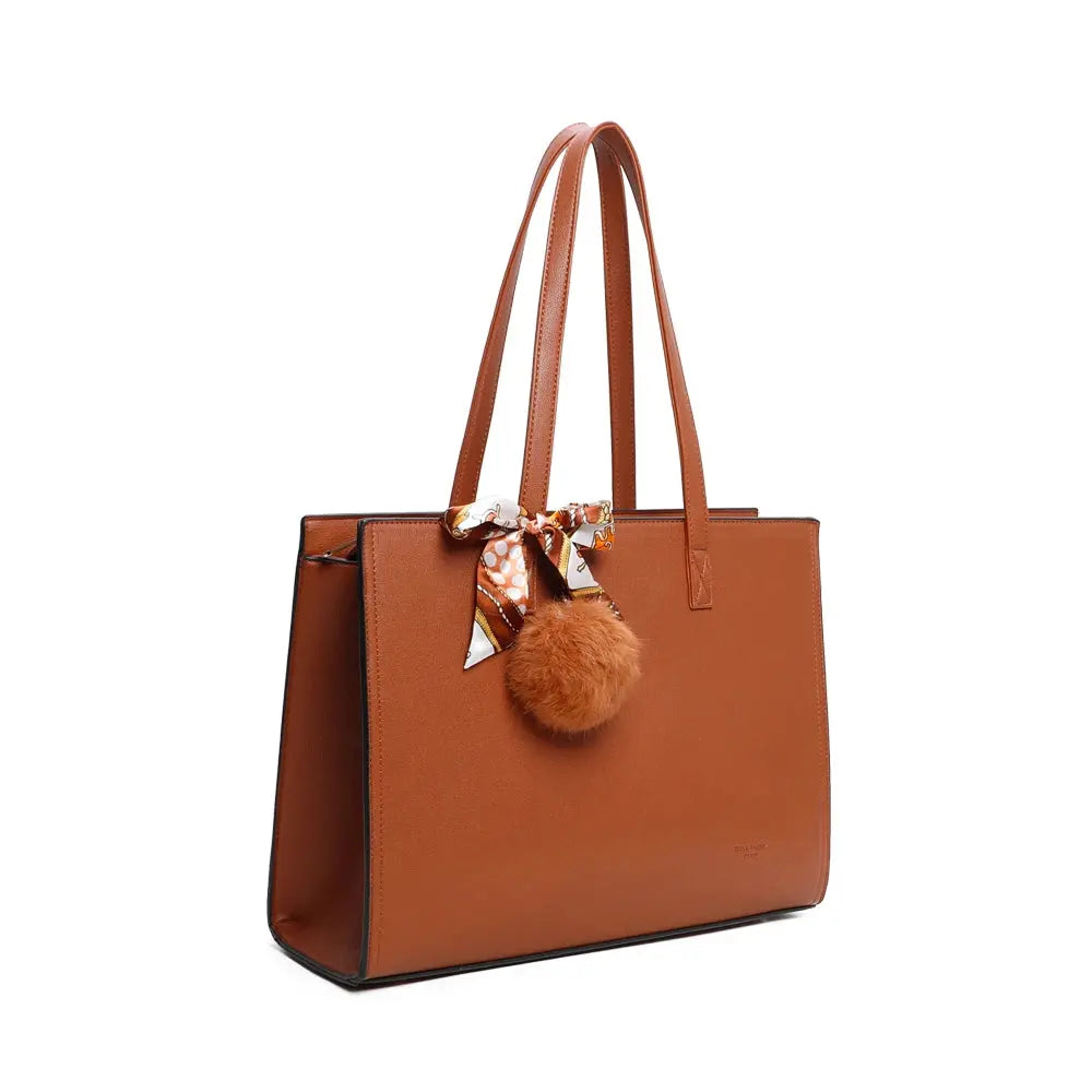 Gallantry Sac cabas femme pompon fourrure a4 camel