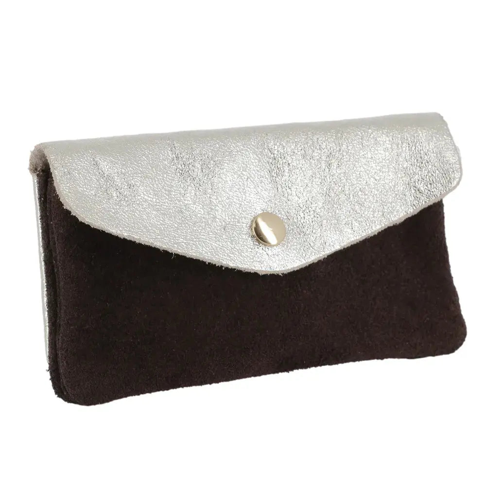 Porte-monnaie cartes femme irisé suède chocolat