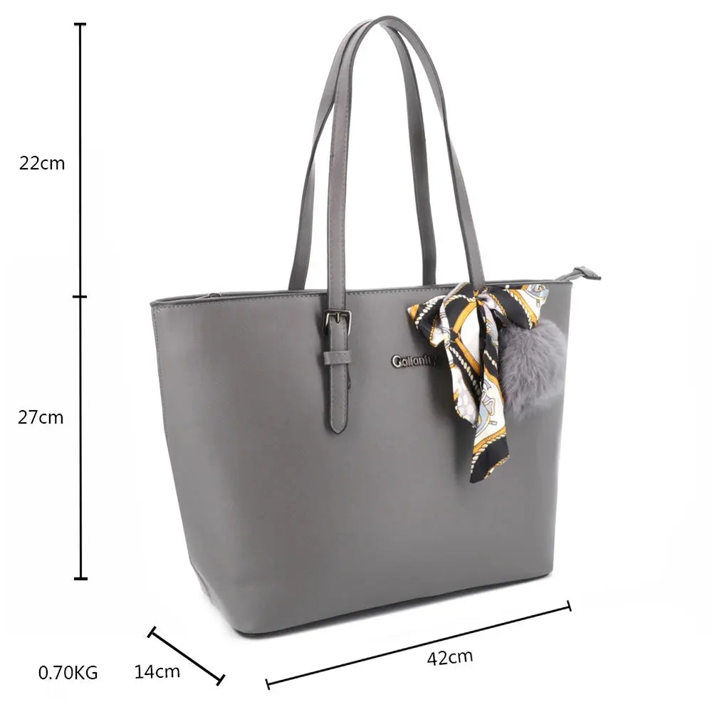 Gallantry Sac cabas femme a4 pompon fourlard gris foncé