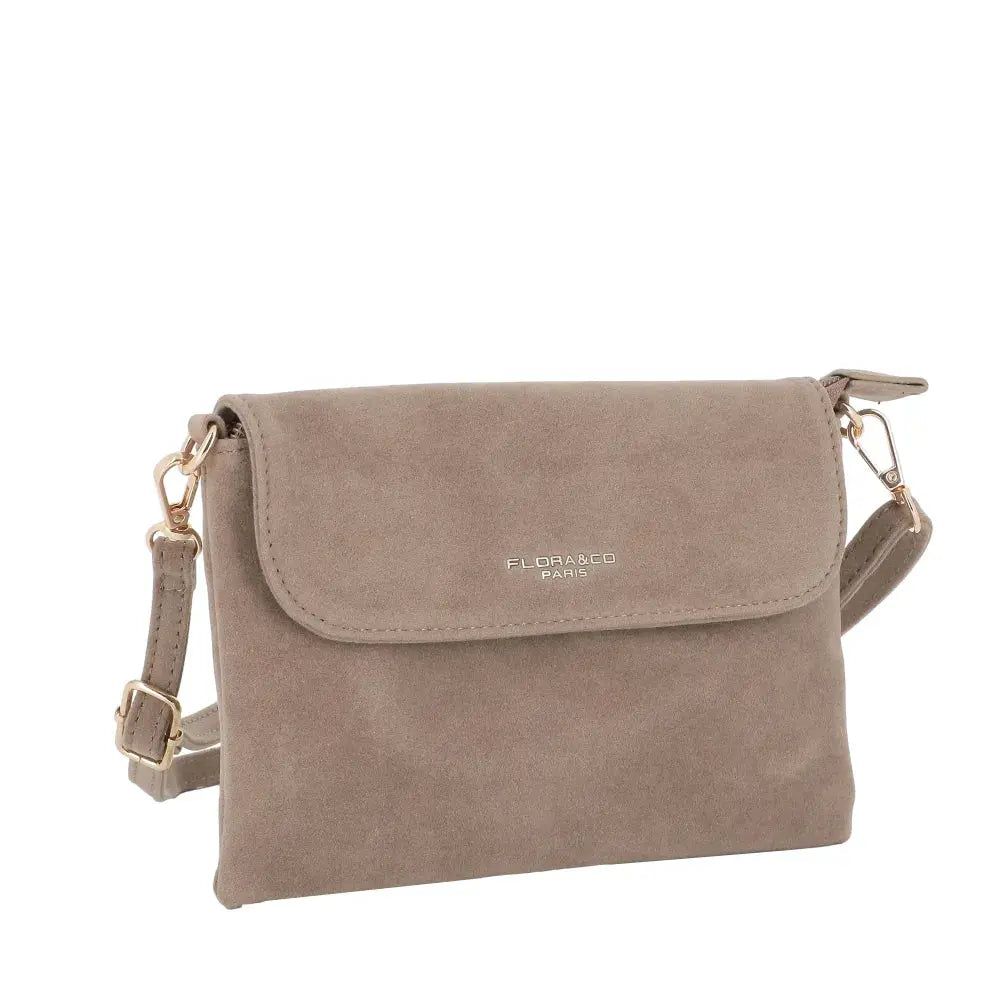 Vue 1 du Petit sac bandoulière daim femme Taupe en cuir synthetique par Flora & co.