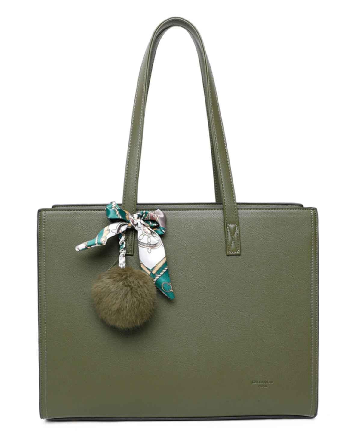 Gallantry - Sac cabas femme pompon fourrure a4 vert